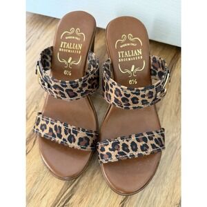 Italian Shoemakers Leopard Print Double Strap Wedge Sandals – Size 6.5